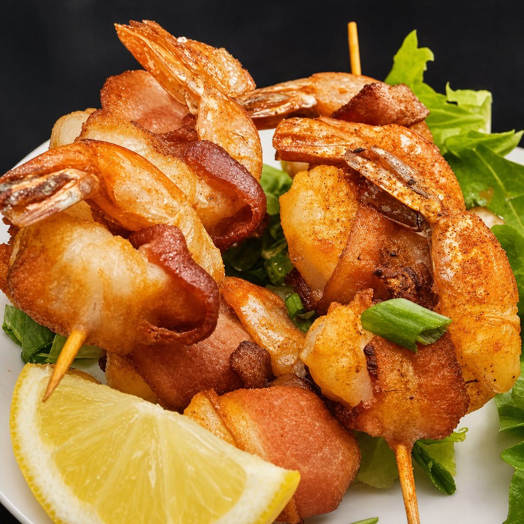 Bacon Wrapped Shrimp.