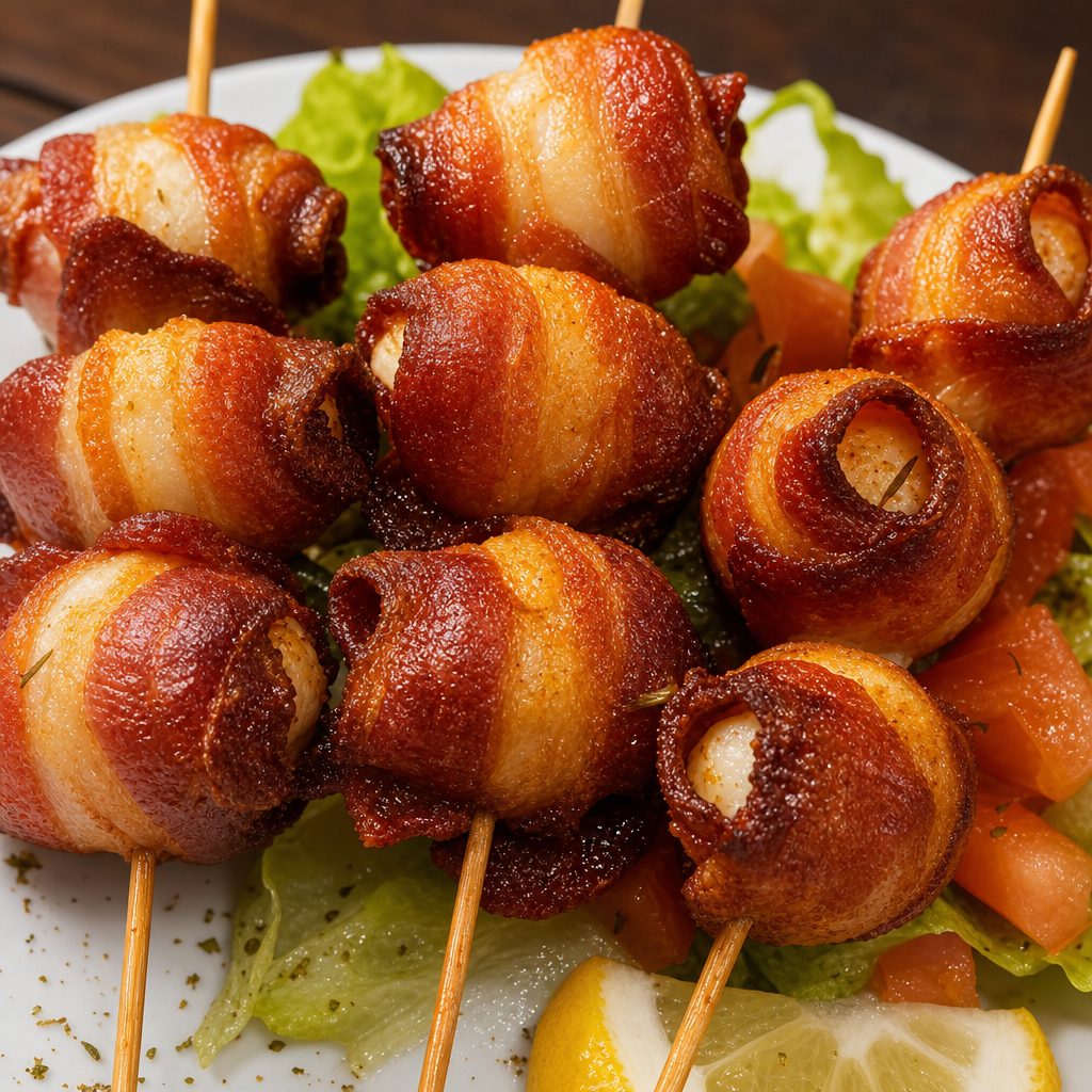 Bacon Wrapped Quail Eggs.